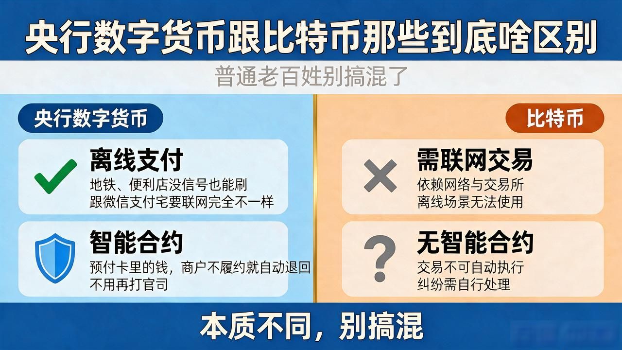 央行数字货币跟比特币那些到底啥区别，普通老百姓别搞混了