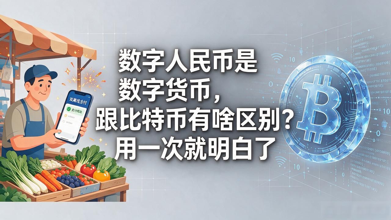 数字人民币是数字货币，跟比特币有啥区别？用一次就明白了